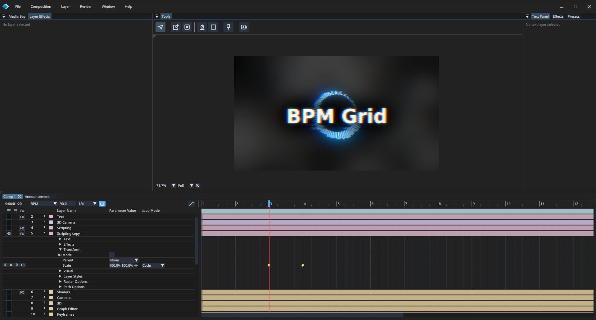 KineticaFX timeline displaying its BPM grid and beat-aligned keyframes